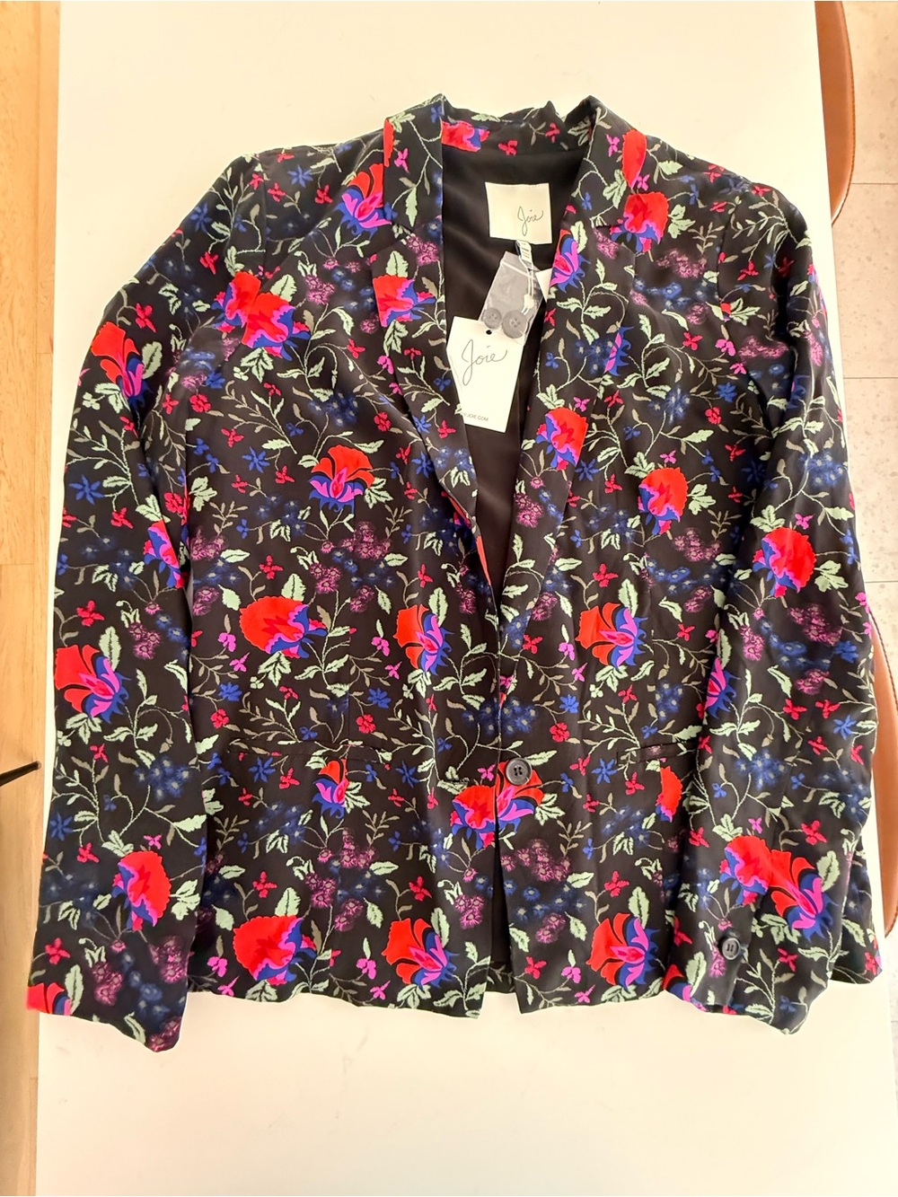 Vintagw Joie Black Floral Blazer Jacket - Red & Purple Floral